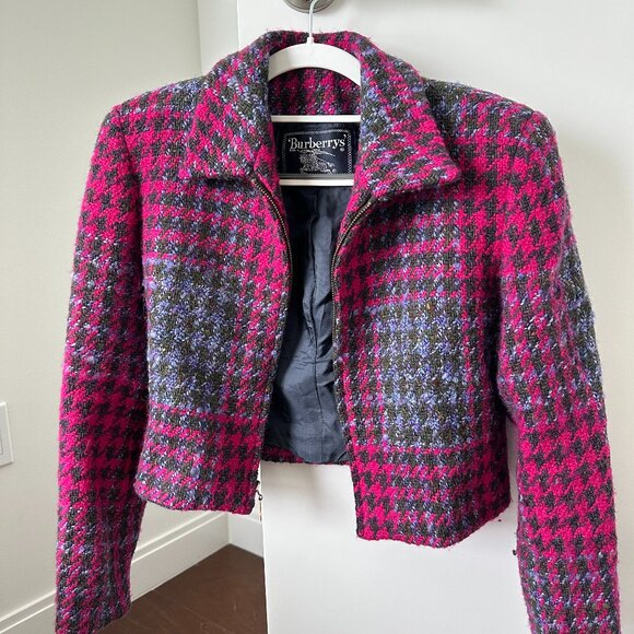 AUTHENTIC BURBERRY VINTAGE HOUNDSTOOTH BLAZER - SIZE 2P - Picture 1 of 5